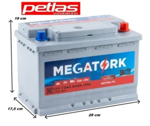 8145078e-75af-4d8d-bf6b-00c408830c78 72Ah ÖLÇÜLÜ Megatork 12V 72Ah 590A (EN) Petlas Grubu Ürünü Akü