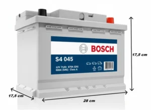 Bosch S4 045 12V 71Ah 670A (EN) Alçak Tip Akü (Opel-Ford ) ÖLÇÜLÜ Bosch S4 045 12V 71Ah 670A (EN) Basık Tip Akü (Opel-Ford Gibi)