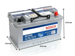 Bosch S4 046 12 V 80 Ah Akü ölçülü Bosch S4 053 12V 70Ah 700A (EN) Basık Tip Akü